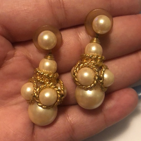 Gold and Pearl Earrings - Picture 2 of 4